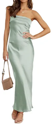 Produktbild von MEROKEETY Frauen 2023 Sommer trägerlosen Satin Tube Bodycon Backless Hochzeit Ga