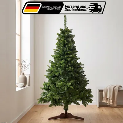 Produktbild von Lindenstein Künstlicher Weihnachtsbaum 150 cm – Premium Tannenbaum – Nordmanntanne mit naturgetreuen PE-Spitzen, dichtem Zweigwerk, Holzständer und Aufbewahrungstasche