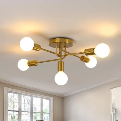 Produktbild von Comely Deckenleuchte Vintage E27, 5 Flammig Deckenlampe Gold