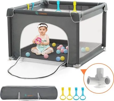 Productafbeelding van Kinder speelbox 90x90x68 cm - Opvouwbaar speelgebied - Oxford kinderspeelgoed met veiligheidsuitschakeling - Speelruimte voor kinderen - Zonder waterbal - Grijs