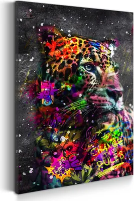 Produktbild von Wandbild Leinwandbild Leopard Graffiti Pop Art Kunstdruck XXL Wanddeko: 60x90x2cm