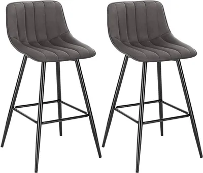 Produktbild von WOLTU Barhocker 2er-Set Designer Barstuhl Hocker Tresenhocker Bistrohocker mit Fußstütze Sitzfläche aus Samt mit Rückenlehne Schwarze Beine Dunkelgrau