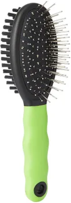 Imagen del producto de Cepillo para gatos Ibenzoa® de doble cara: cerdas suaves y puntas de acero redondeadas, mango de plástico. Masajea y elimina el pelo suelto, apto para todo tipo de pelaje
