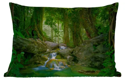 Produktbild von MuchoWow® Outdoor Kissen - Dschungel - Steine - Wasser - Natur - Pflanzen - 50x30 cm - Wetterfest - Lounge Kissen - Sofa kissen - Wohnzimmer Dekoration