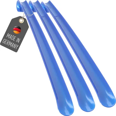 Produktbild von 3 Stück Schuhanzieher 50cm Kunststoff Blau Set Schuhlöffel Xl Lang stabil Plastik Schuhanziehhilfe für Familie mit Haken zum aufhängen