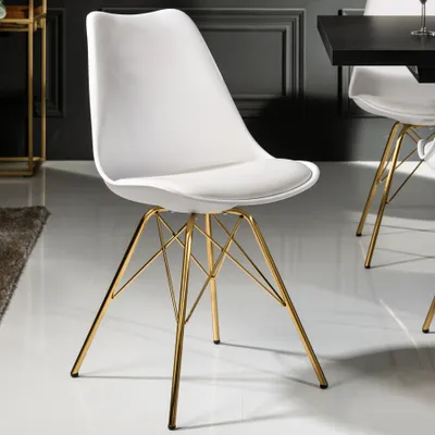 Produktbild von riess-ambiente Design Stuhl SCANDINAVIA MEISTERSTÜCK weiß goldene Beine Esszimmerstuhl Essstuhl Küchenstuhl
