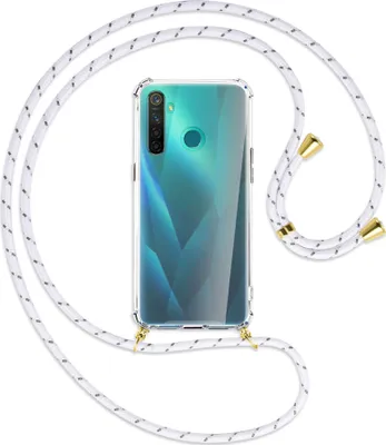 Produktbild von Handykette Backcover-Schutzhülle mit Band (Metall goldfarben) für Realme 5 Pro - weiß/grau