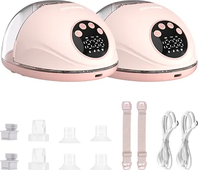 Produktbild von 2er-Pack freihaendige Milchpumpe mit 4 Modi, 12 Stufen, automatischer Stopp, tragbare Milchpumpe, BPA-frei, sicher, doppelt versiegelt, elektrische, kabellose Milchpumpe, leise, tragbar, mit 160 ml Fassungsvermoegen, eingebauter 1200-mAh-Batterie