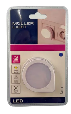 The image shows the retail packaging of a Müller-Licht LED night light.