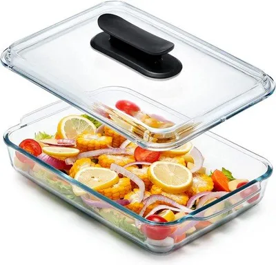 Image de Unyqoos® – Plat à gratin rectangulaire en verre de 3 litres avec couvercle : verre trempé résistant aux rayures, poignées ergonomiques, plat à gratin transparent pour la cuisson et le service (le couvercle n'est pas adapté à la cuisson au four)