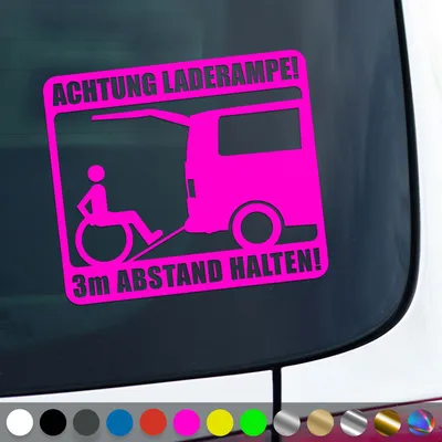 Produktbild von PantherPixel Rollstuhl Aufkleber Behindert 3m Rampe Rollstuhlfahrer Sticker Auto Geschenkidee Farbe Neon-Pink