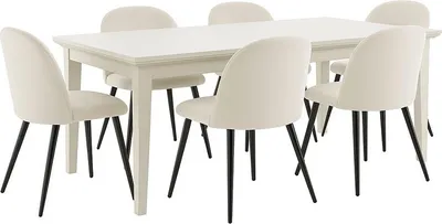 Produktbild von Venedig Essgruppe Tisch weiß 95x180/276 mit 2 Stk. Zusatzplatten 6 Stühlen Samt beige.