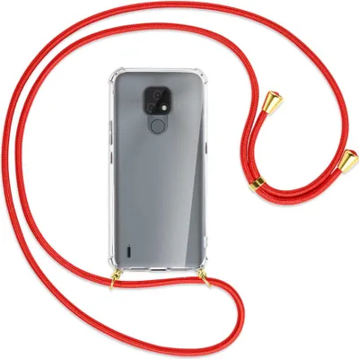 Produktbild von Handykette Backcover-Schutzhülle mit Band (Metall goldfarben) für Motorola Moto E7 - rot