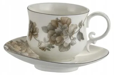 Produktbild von Domdekoracji Eleganter Porzellan Tasse mit Unterteller 220ml Blumenmotiv