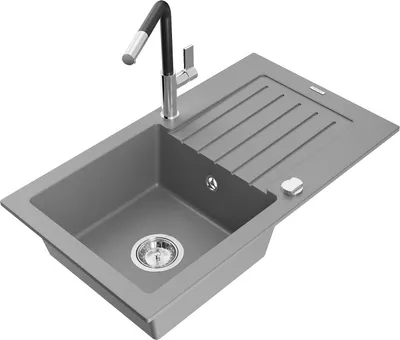 Produktbild von Mexen Pablo 1 Becken-Granitspüle mit Abtropffläche und Mischbatterie Flora, Grau - 6510-71-670401-07
