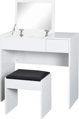 Image de Coiffeuses - Ensemble Coiffeur - Avec Miroir - Tabouret Inclus - Boîtes de Rangement - Blanc