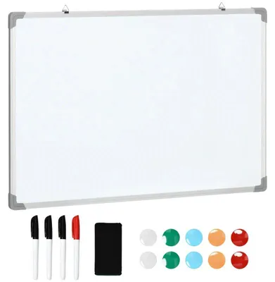 Image de Tableau blanc de 90x60 cm avec marqueurs et aimants | Couleur : blanc | Dimensions : 90 x 1,8 x 60 cm