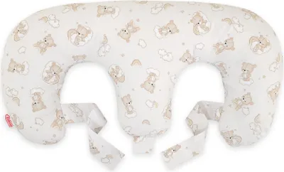 Produktbild von Stillkissen für Zwillinge + abnehmbarer Bezug - beiger Teddybär mit Regenbogen