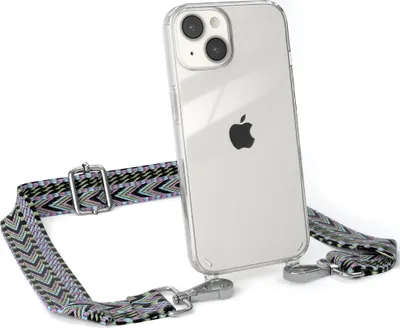 Produktbild von EAZY CASE Handykette - Verstellbarer Trageriemen kompatibel mit Apple iPhone 14, Handykordel mit transparenter Silikon-Hülle, Band in Lila