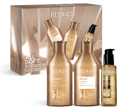 Produktbild von Redken All Soft Holiday Set – Shampoo 300 ml + Conditioner 300 ml + All Soft Argan-6 Oil 100 ml