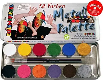 Produktbild von Eulenspiegel 212004 - Profi-Aqua Schminke, 12 Farben, 2 Profi-Pinsel, Metall-Palette