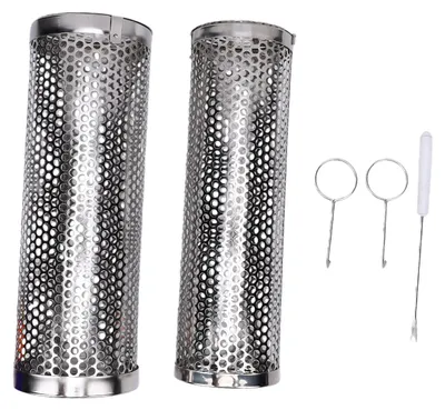 Image de 2 paniers de cuisson en acier inoxydable 304, idéaux pour le barbecue, pour griller des légumes, du poisson, de la viande et d'autres aliments. Parfaits pour le camping