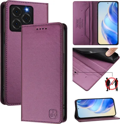Obrázek produktu pro Kožené pouzdro pro Ulefone Note 20 Pro, flipové pouzdro s přihrádkami na karty, peněženkou a stojánkem Fialová