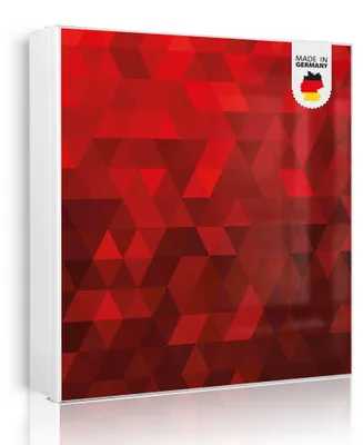 Produktbild von banjado Schlüsselkasten aus Metall, 30x30cm groß mit 32 Haken, als Magnettafel nutzbar, Korpus weiß, Anschlag rechts, Dreiecke Rot [SKGW1 10949]