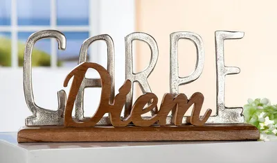 Obrázok produktu pre Nápis Gilde "Carpe Diem" z mangového dreva a hliníka V: 20 cm Š: 43 cm H: 7 cm 46046