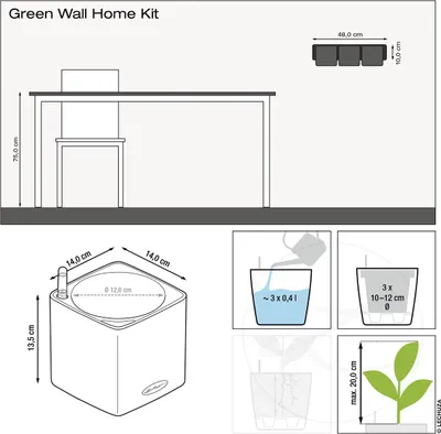 Obrázok produktu pre LECHUZA Green Wall Home Kit, Kvetináč, Nástenný, Polypropylén (PP), Tablet, Čierna, Štvorec, Vnútorný
