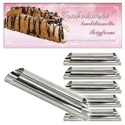 Produktbild von Cannoli Backform 6er Set (126 mm x 23 mm) Traditionelle Backform Schillerlockenform Gerade Röhrchen Spritztüllen Schaumrollen Sahnerollen Trubotschki Cannoli Form