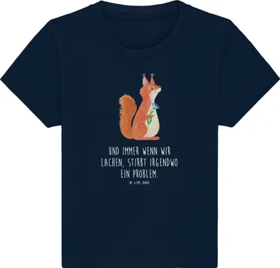 Produktbild von Mr. & Mrs. Panda Babyshirt Eichhörnchen Blume 24. - 36. Monat - French Navy - Geschenk, Baby  Shirt, Organic T-Shirt, Kleinkind, glücklich Spruch, Lustige Sprüche