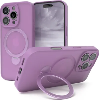 Produktbild von EAZY CASE - MagSafe Handyhülle für Apple iPhone 16 Pro, Ring zum Aufstellen, 360° drehbar, Magsafe Silikonhülle zum Aufstellen, stoßfest Cover in Violett