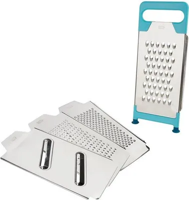 Produktbild von Multifunktionale Reibe 5-teilig, Edelstahl, graublau, spülmaschinenfest