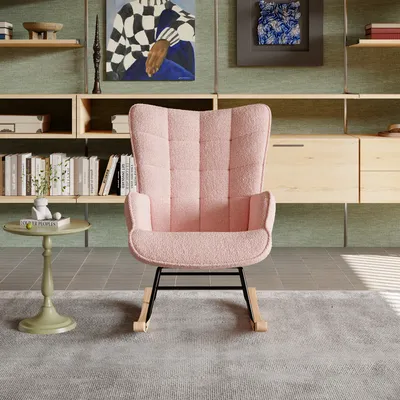 Produktbild von Schaukelstuhl, bequem, mit gepolsterter Sitzfläche, 92 x 68 x 75 cm, Plüschfleece, Rosa
