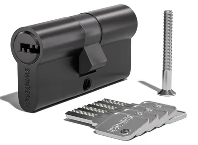 Zdjęcie produktu dla Cylinder zamka Euro, mosiężny, 30/50 mm, klucz/klucz, 80 mm, 5 kluczy, zabezpieczenie przed otwieraniem metodą podważania, wiercenia, łamania i "bumpingu", kolor czarny