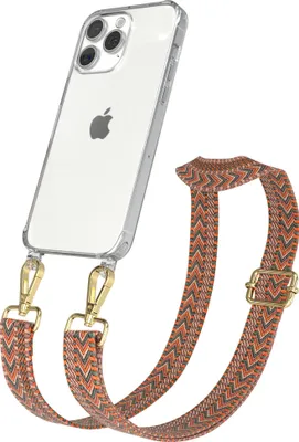 Produktbild von EAZY CASE Handykette - Verstellbarer Trageriemen kompatibel mit Apple iPhone 15 Pro Max, Handykordel mit transparenter Silikon-Hülle, Band in Orange