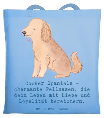 Produktbild von Mr. & Mrs. Panda Einkaufstasche Cocker Spaniel Liebe - Sky Blue - Geschenk, Hund, und Loyalität, Laptoptasche, Hunderassen, Schultasche, treue Hunde, Hundeliebhaber