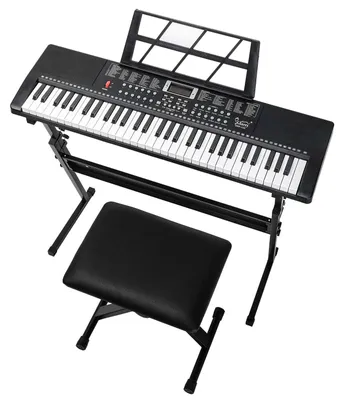 Produktbild von Zimilo Keyboard 61 Tasten, Komplettset mit Z Ständer, Hocker, Kopfhörer & Mikrofon, 200 Sounds/Rhythmen, LED, für Einsteiger, Schwarz