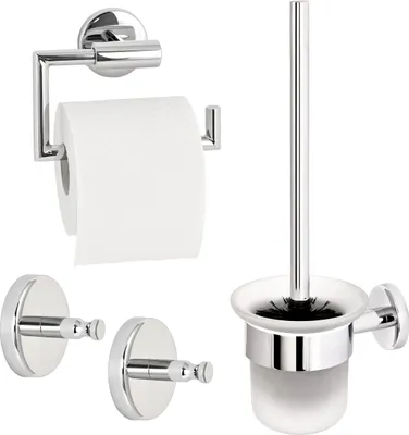 Image de bremermann Série salle de bain LUCENTE Set de 3 - porte-papier toilette Porte-rouleau de rechange Crochet pour serviette, en acier inoxydable chromé