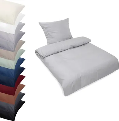 Produktbild von Bettwäsche Set 155x220-80x80cm 100% RENFORCE Baumwolle Kissenbezug Bettbezug, Farbe: Hellgrau