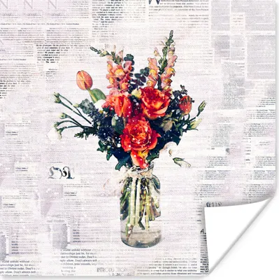 Produktbild von MuchoWow® Poster Vase - Blumen - Zeitungspapier 75x75 cm - Wand Dekoration