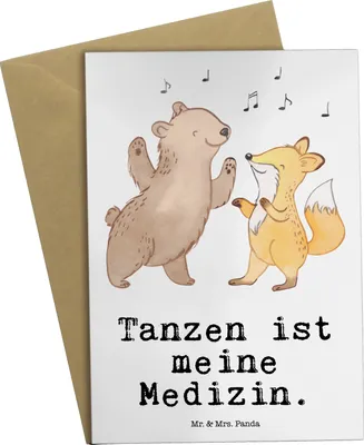 Produktbild von Mr. & Mrs. Panda Glückwunschkarte Hase Tanzen - Weiß - Geschenk, osterkarten, Tanzschule, osterkarte, einladungskarten, Tanzkurs, hochzeitskarten, weihnachtskarten, gehen