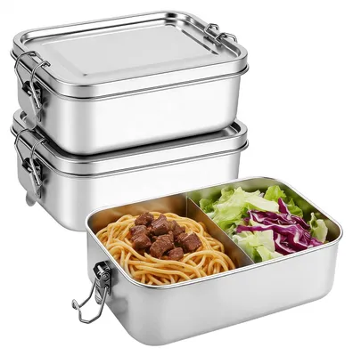 Image de Ensemble de deux boîtes à lunch "bento" en acier inoxydable