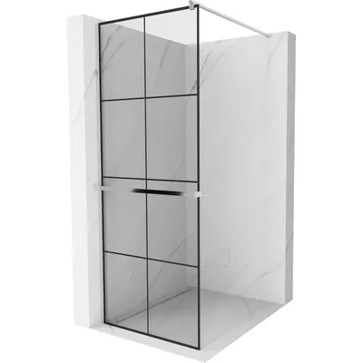 Obrázek produktu pro Mexen Kioto+ sprchová zástěna s poličkou a kolejnicí 70 x 200 cm, Průhledné/Černý vzor 8 mm, Chromovaná - 800-070-121-01-77