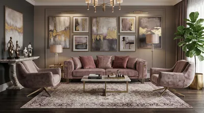 Productafbeelding van Woonkamer set: 3-zitsbank, 2 fauteuils, modern design, roze kleur, uitnodigend