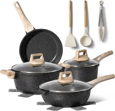 Immagine prodotto di JUST PERFECTO Set di pentole e padelle da 10 pezzi per induzione - set di pentole con coperchio - set di pentole e padelle senza ptfe e pfoa Schwaz