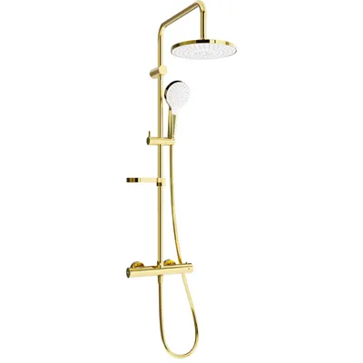 Obrázek produktu pro Mexen KX05 odkrytý sprchový set s dešťovou sprchovou hlavicí a termostatickou sprchovou baterií, Zlatá/ bílá - 771500591-50