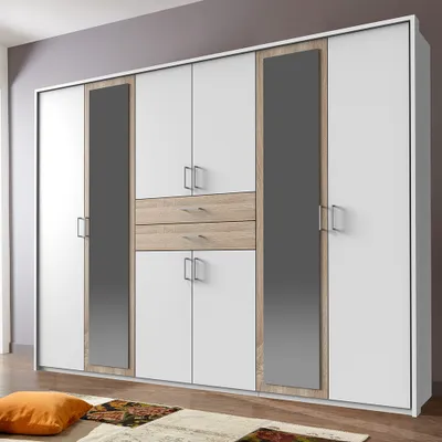 Produktbild von Kleiderschrank 273cm in weiß und Eiche DUNMORE-43, inkl. Passepartout