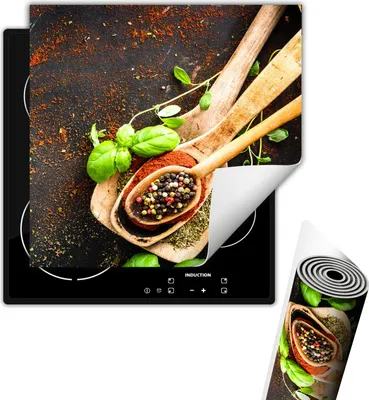 Produktbild von Herdabdeckplattee Glaskeramikkochfeld-Abdeckung 50x52 cm Anti Rutsch Matte Aufrollbar, Gewürze Bunt